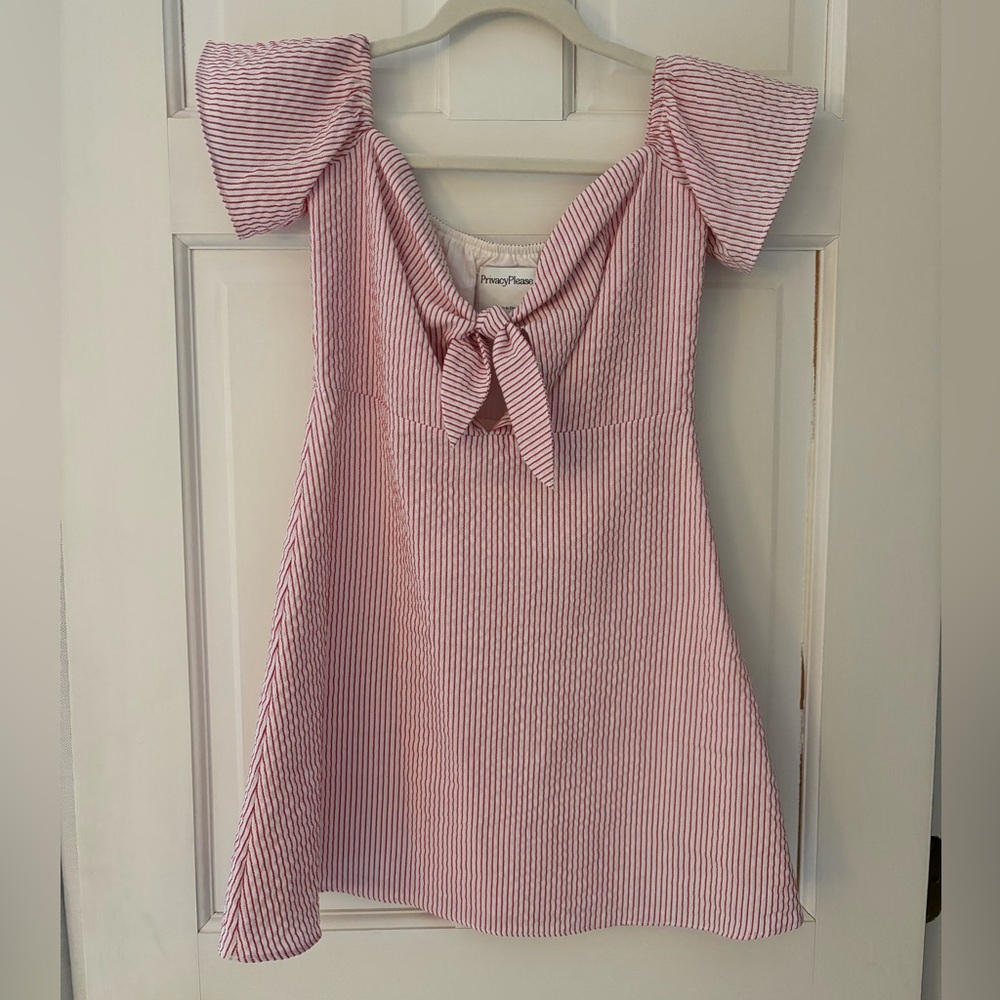 Privacy Please (Revolve) off the shoulder mini dress, red and white